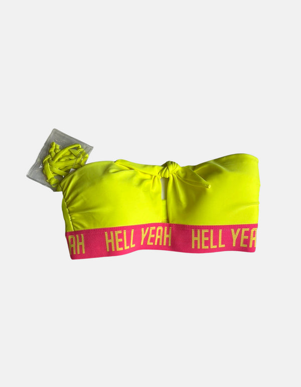 Neon Yellow "Hell Yeah" Strapless Bikini Top